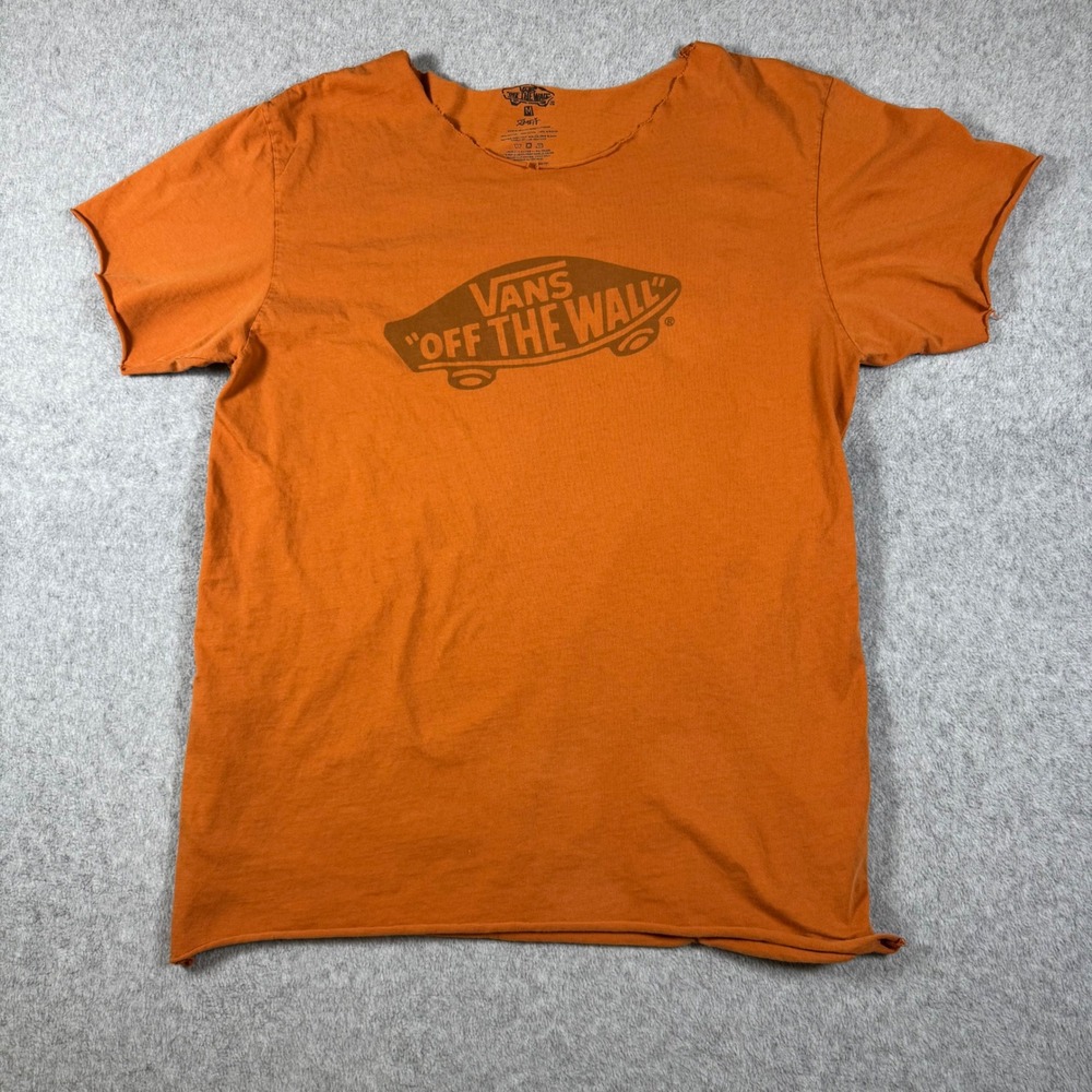 Vans T-Shirt Orange Off The Wall Graphic Raw Hem Slim Fit Size M
